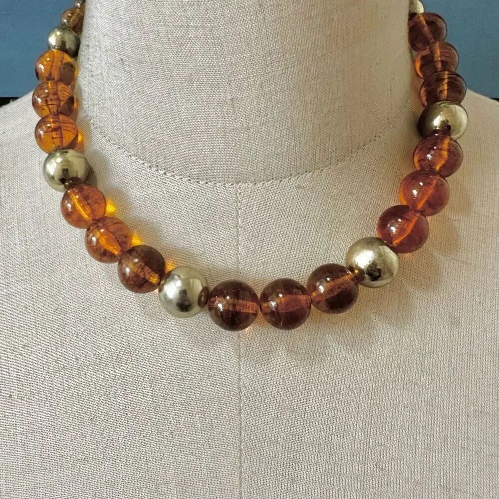 George amber tone and gold tone beaded necklace